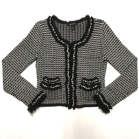 White House Black Market Sweaters - EUC WHBM pearl & raw edge embellished cardigan M
